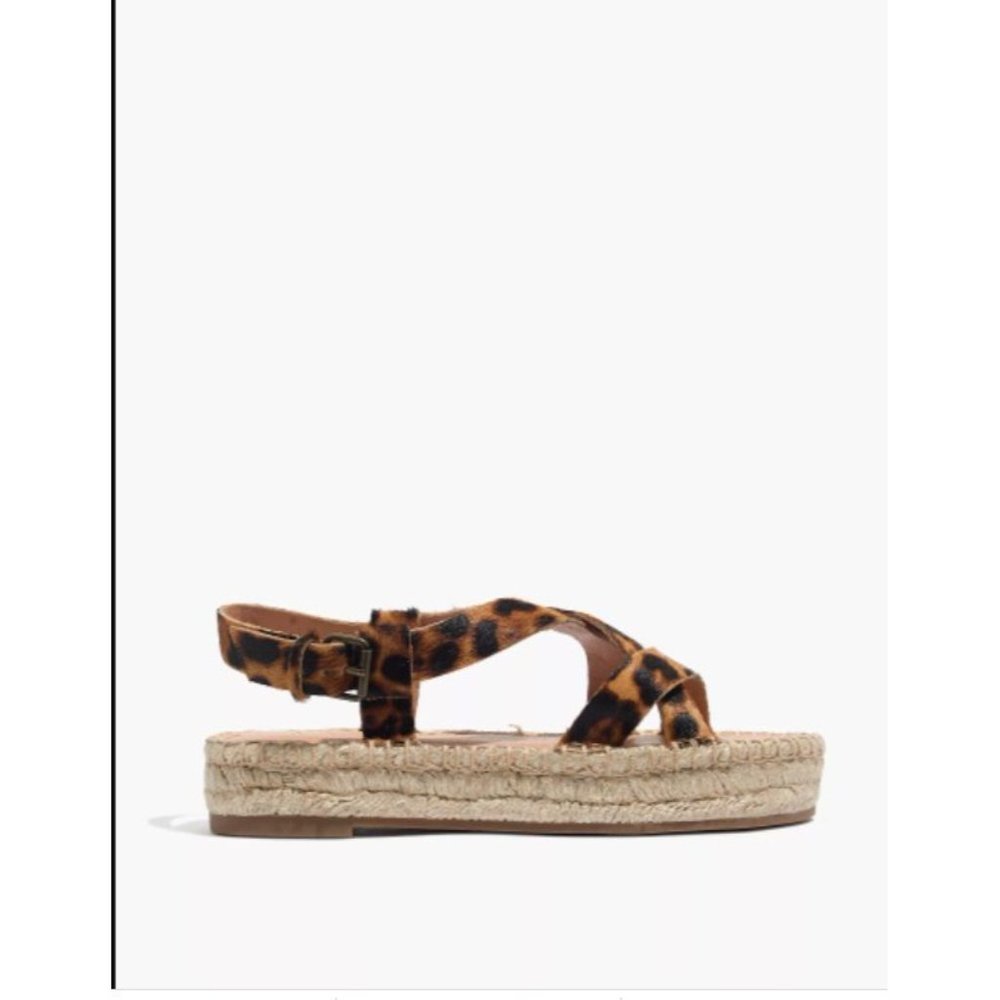 MADEWELL Malia Espadrille Sandal Leopard Calf Hair 9 NEW $138 - Picture 2 of 10
